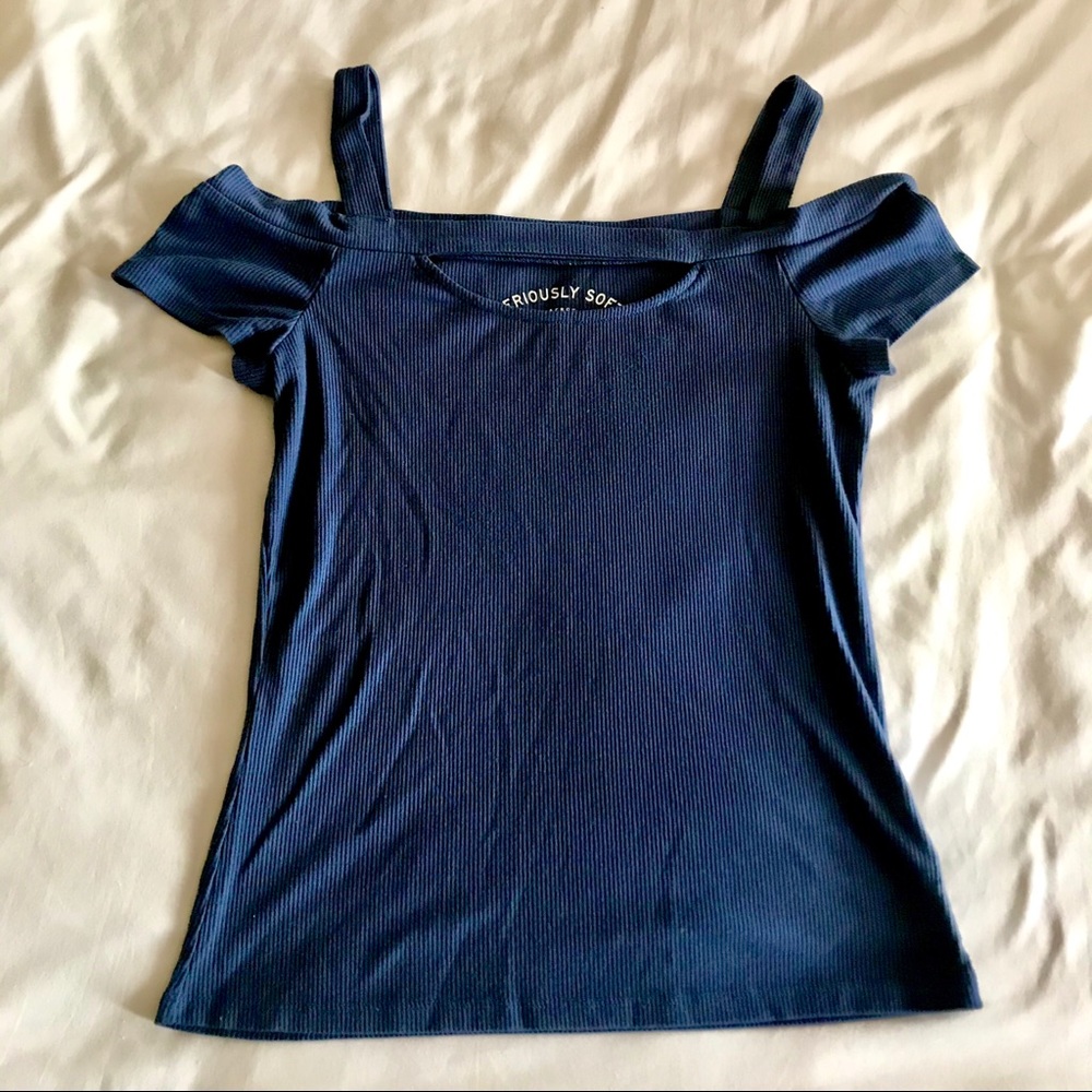 Blue Cold Shoulder Top Size Large